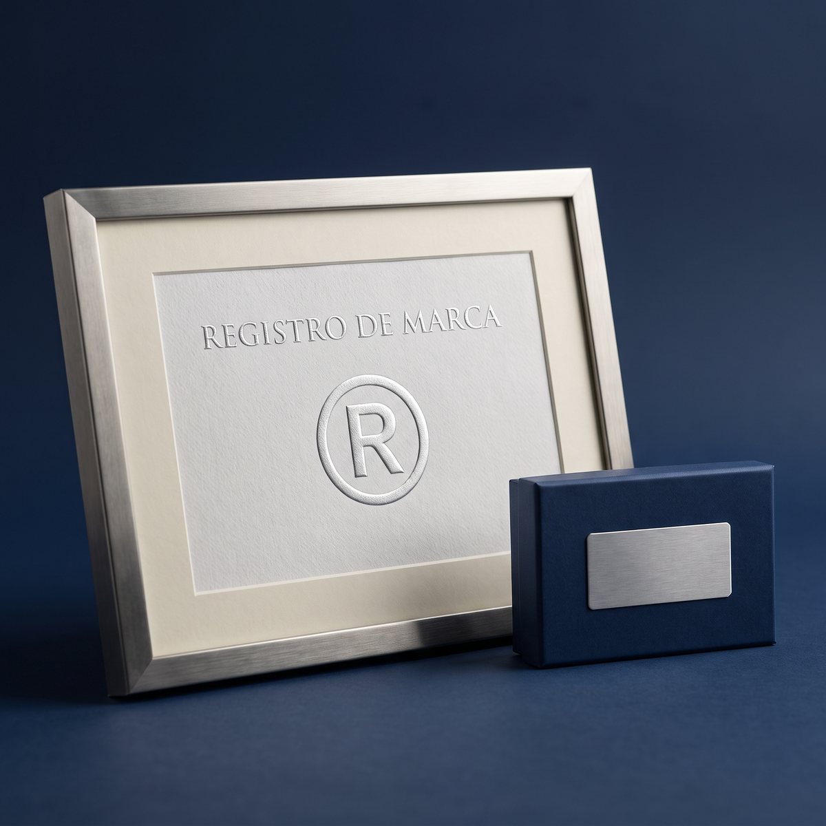 Certificado de registro de marca enmarcado con símbolo de marca registrada